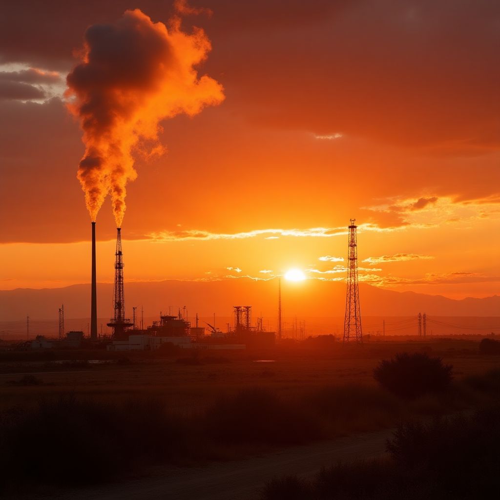 Yacimiento de YPF al atardecer